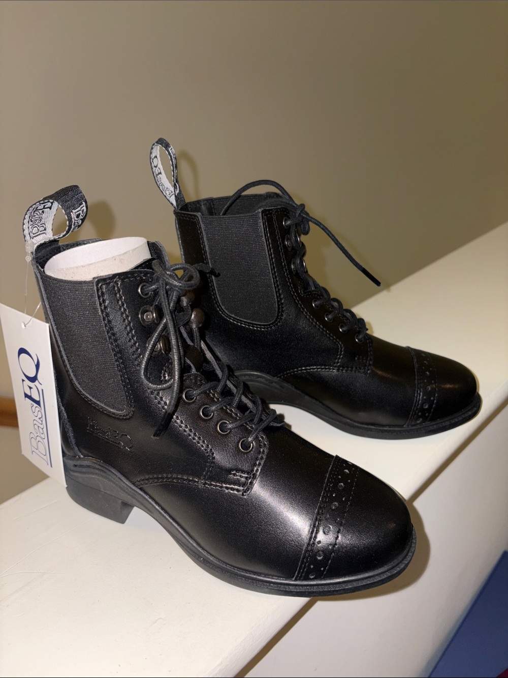 Kids Black Alexis Equestrian Paddock Boots w/Brogue Detail